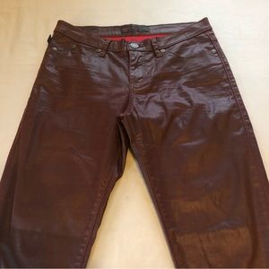 Rock & Republic Berlin Wax Coated Stretch Jeans Very Deep Red Size 12